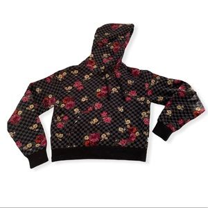 Women’s vans Gray with black checkerboard with flowers pullover hoodie (size XS)